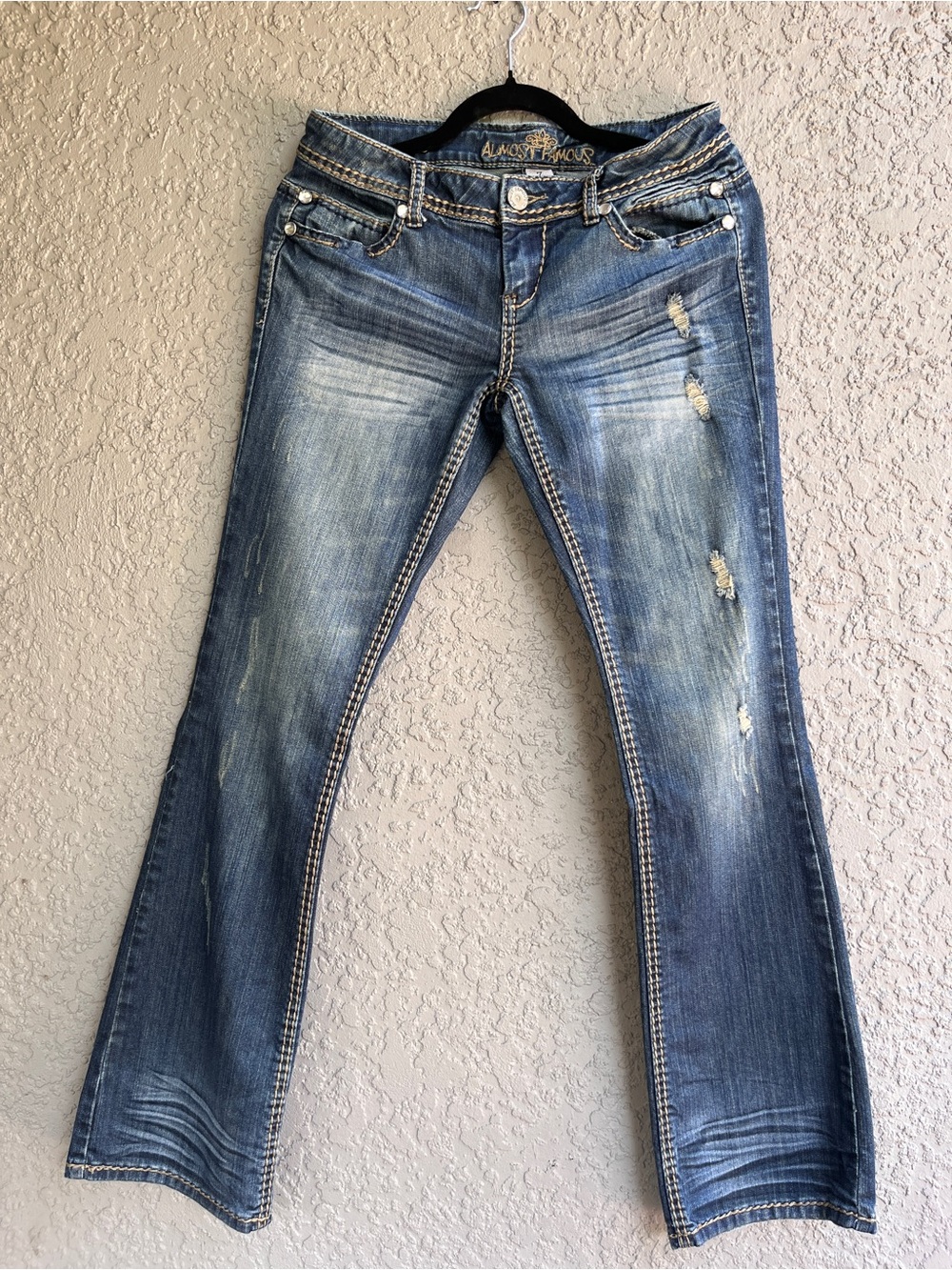 Almost Famous Distressed Light Blue Bootcut Jeans